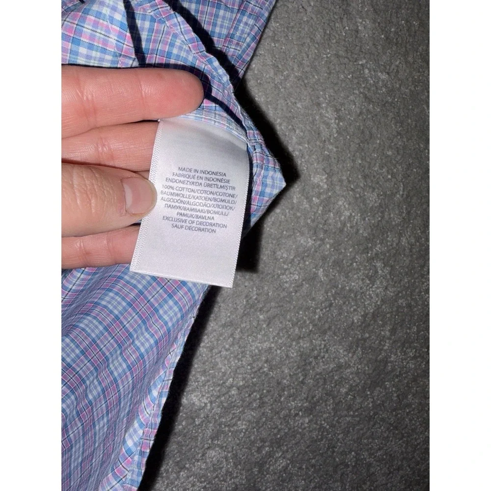 ralph lauren boys large 14-16 blue pink plaid long sleeve‎ button up